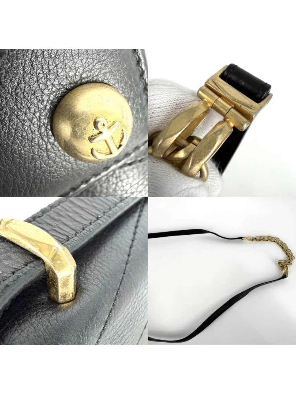 Chanel Shoulder Bag Chevron Chain CC Logo Crossbody Leather Black Gold